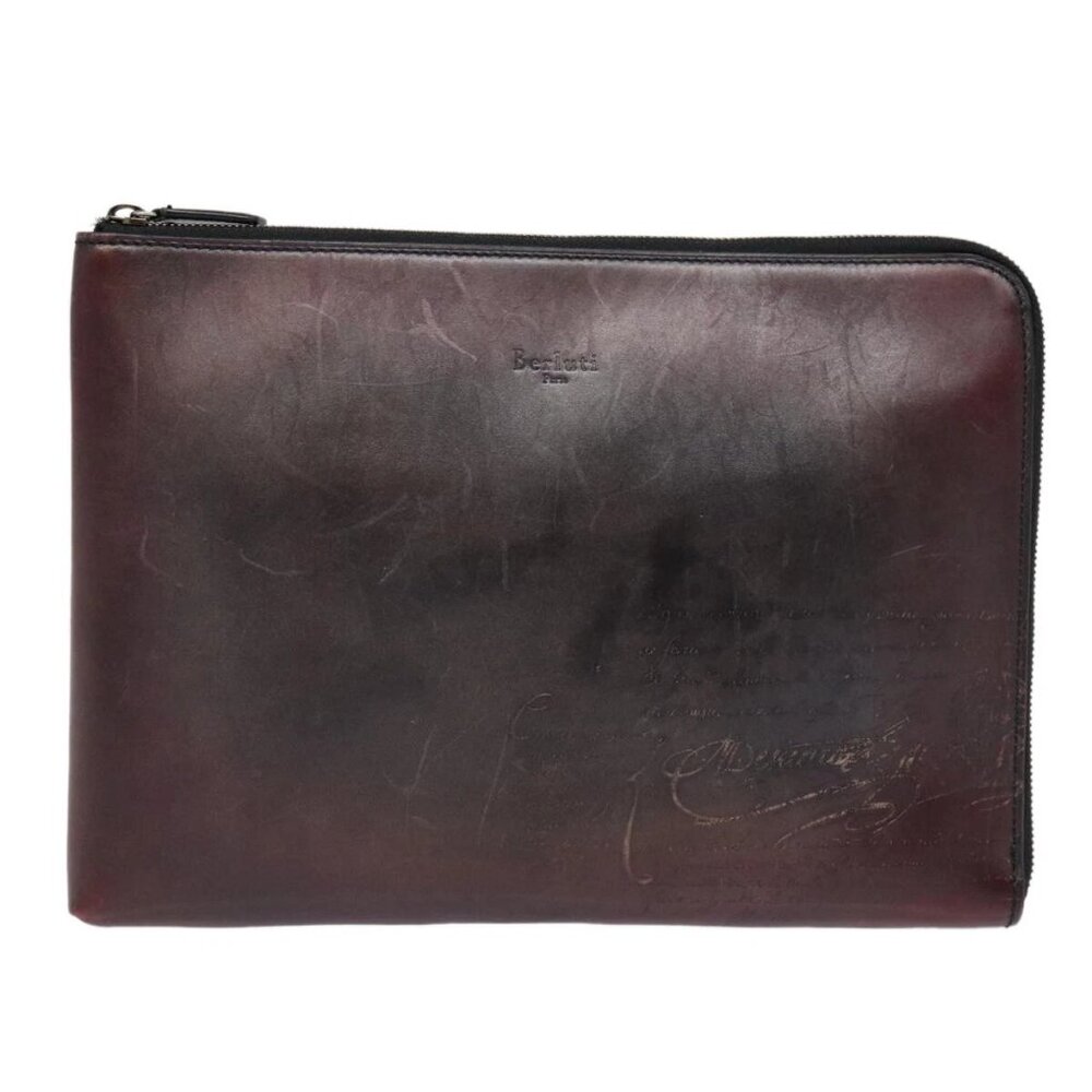 Berluti Clutch Bag Leather Brown Auth